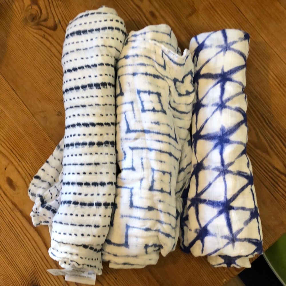Aden and Anais Rayon Bamboo swaddles indigo dyed